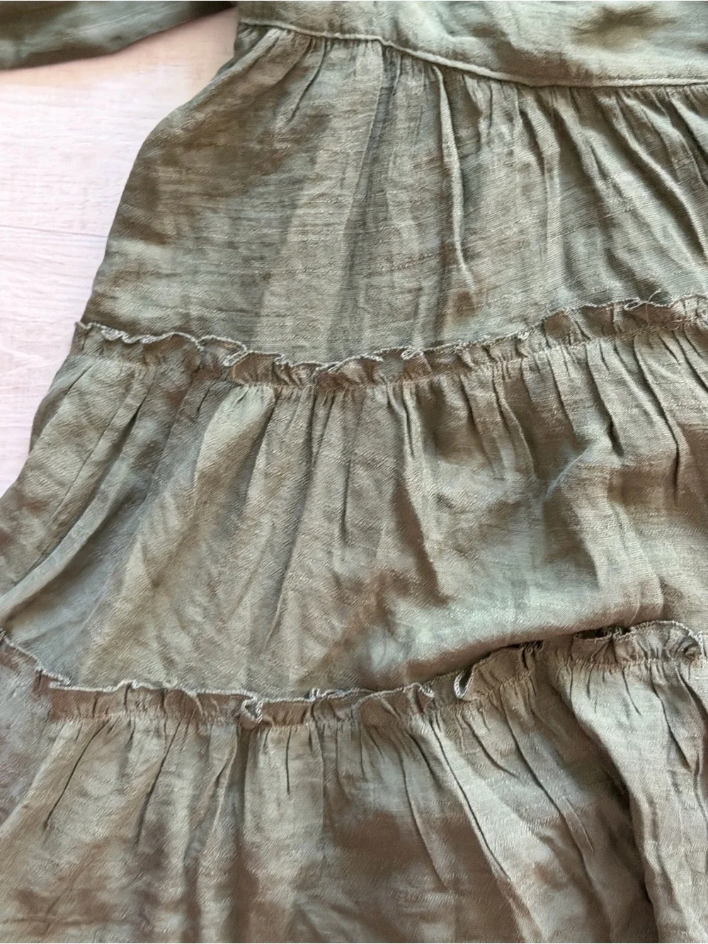 Olive Green Tiered Dress with Smocked Bodice - Kids
